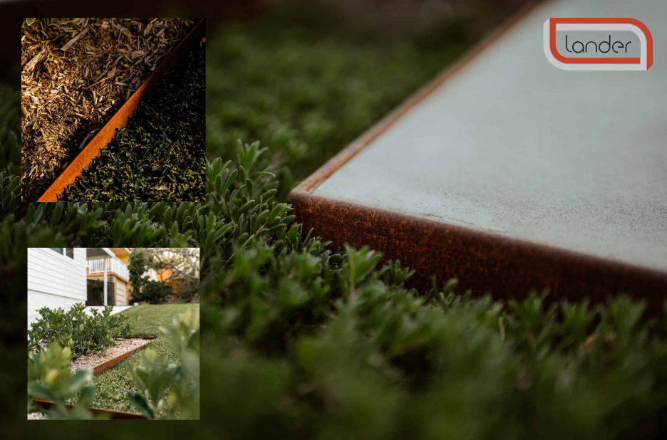 Weathered metal borders for durable, stylish landscape edging Weathered metal borders for durable, stylish landscape edging